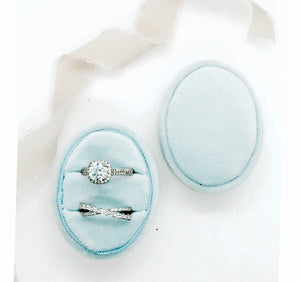 Ice Blue Velvet Oval Ring Box