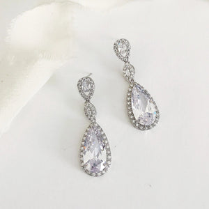 Rinelle Long Diamond Pear Drop Wedding Earrings