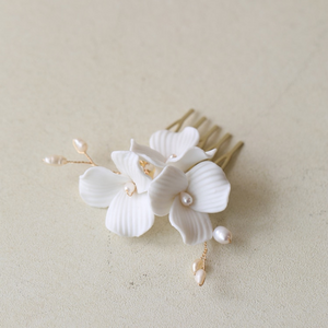 Marnie White Ceramic and Freshwater Pearl Floral Hair Comb