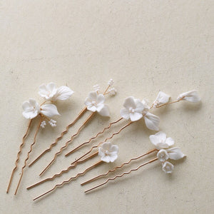 Melanie White Ceramic Floral Hair Pins