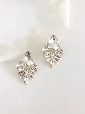 Farrah Diamond Stud Vintage Retro Wedding Earrings