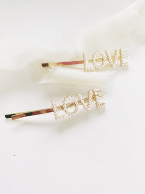 2 Piece Pearl LOVE Hair Clip Barrette Set