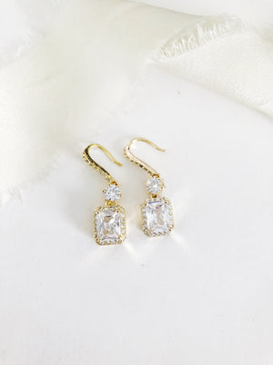 Zoe Square Emerald Diamond Drop Earrings